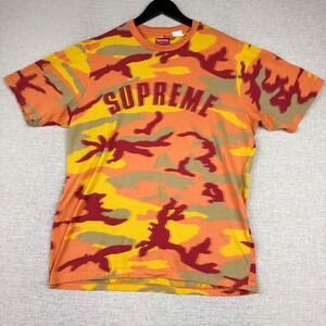 Supreme Camo Logo Mens Large T-Shirt Orange Yellow Red Camouflage